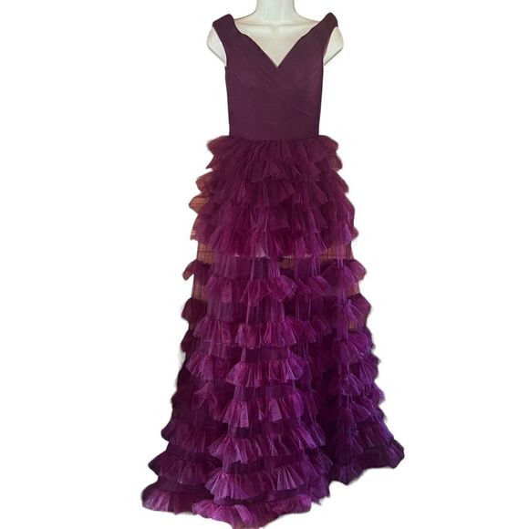 LA FEMME PROM 28804 Ruffled Formal Dress in Dark Berry NWT Size 4 - Picture 6 of 10